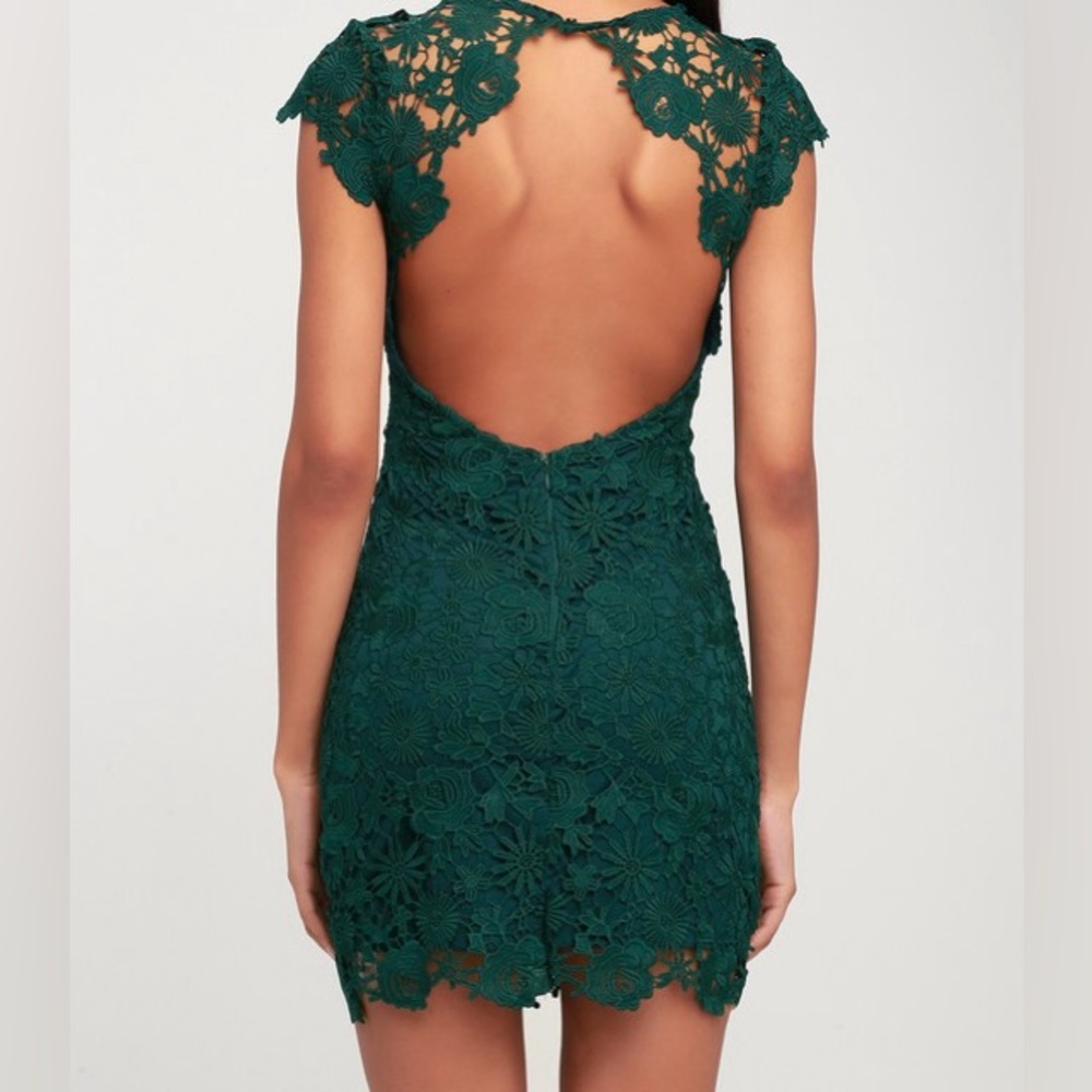 Lulus Romance Language Emerald Green Backless Lace Dress Size S (Small)